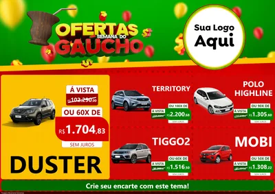 Modelo de Encarte para Encarte A4 Horizontal com o tema Ofertas Semana Do Gaúcho para Concessionaria de Carros