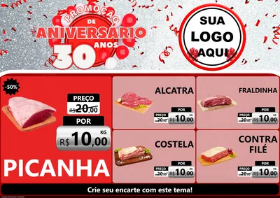 Modelo de Encarte para Encarte A4 Horizontal com o tema Promoção de Aniversário - 30 Anos para Açougue