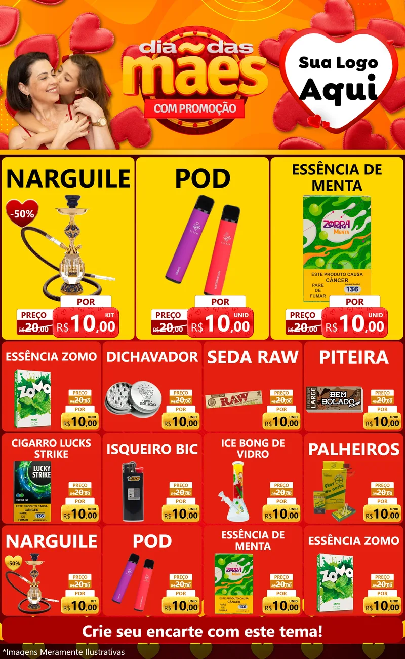 Modelo de Encarte para Encarte Grande com o tema Dia das Mães com Promoção para Tabacaria