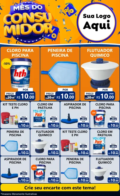 Modelo de Encarte para Encarte Grande com o tema Mês do Consumidor para Produtos para Piscina