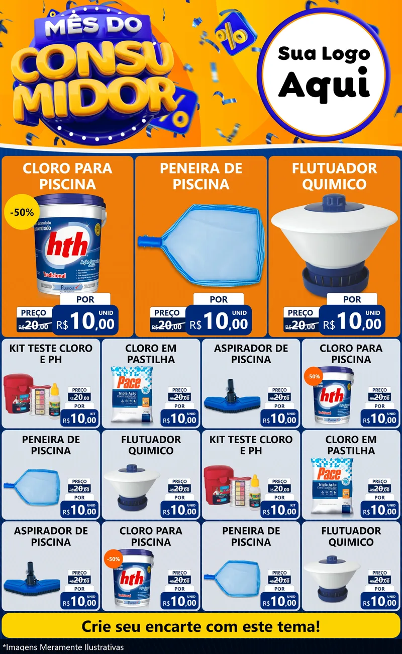Modelo de Encarte para Encarte Grande com o tema Mês do Consumidor para Produtos para Piscina