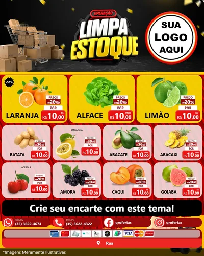 Modelo de Rede Social para Feed Instagram com o tema Operação Limpa Estoque para Hortifrúti