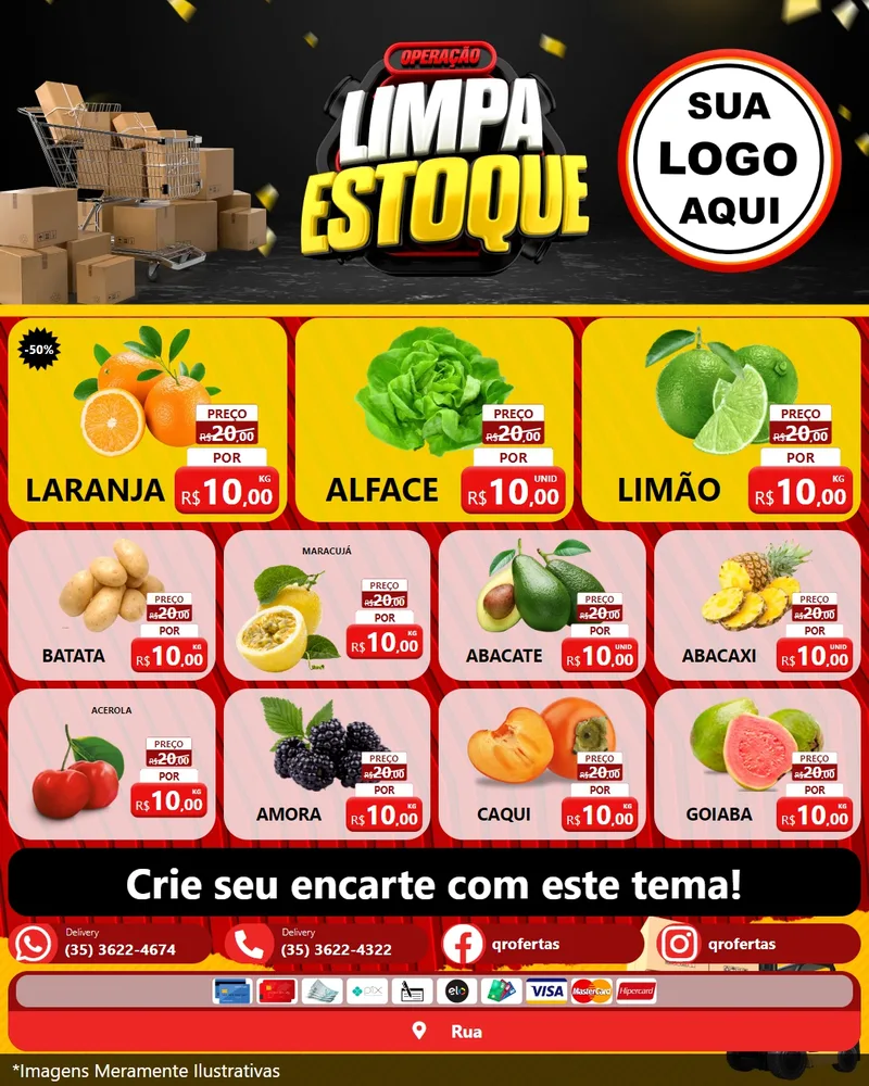 Modelo de Rede Social para Feed Instagram com o tema Operação Limpa Estoque para Hortifrúti