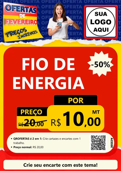 Modelo de Cartaz para Cartaz A4 Vertical com o tema Ofertas de Fevereiro - Preços Incríveis para Materiais Elétricos