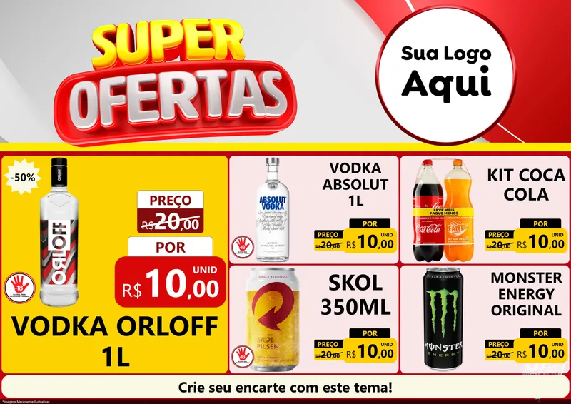 Modelo de Encarte para Encarte A4 Horizontal com o tema Super Ofertas para Distribuidora de bebidas