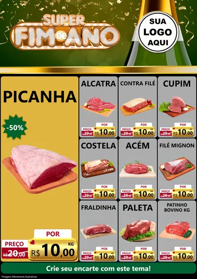 Modelo de Encarte para Encarte A4 Vertical com o tema Super Fim de Ano para Açougue