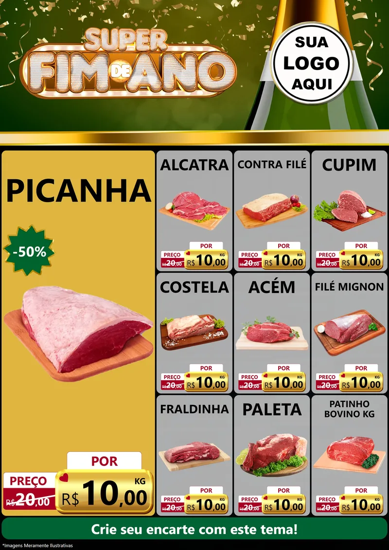 Modelo de Encarte para Encarte A4 Vertical com o tema Super Fim de Ano para Açougue