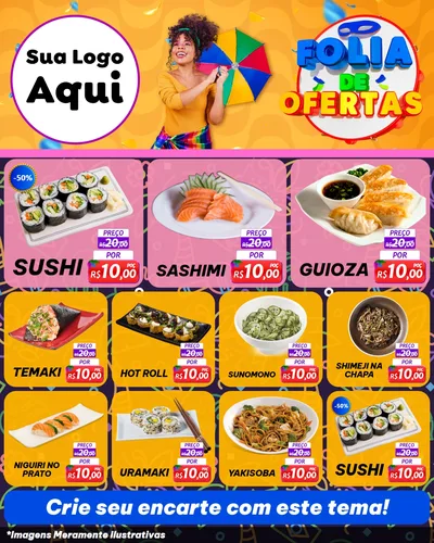 Modelo de Rede Social para Feed Instagram com o tema Folia de Ofertas para Comida japonesa