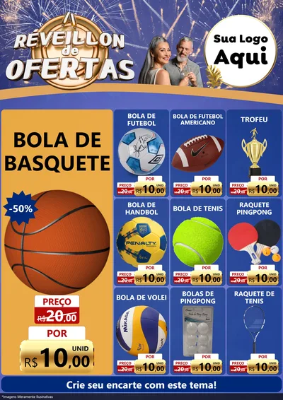 Modelo de Encarte para Encarte A4 Vertical com o tema Réveillon de Ofertas para Artigos Esportivos
