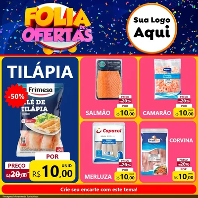 Modelo de Rede Social para Feed Facebook com o tema Folia de Ofertas para Peixaria