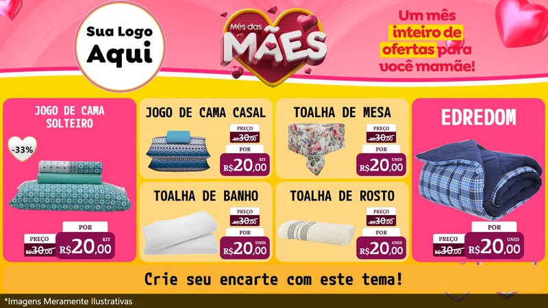 Modelo de TV para TV Horizontal com o tema Mês das Mães para Cama, Mesa e Banho