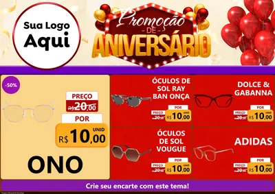 Modelo de Encarte para Encarte A4 Horizontal com o tema Promoção de Aniversário para Óticas