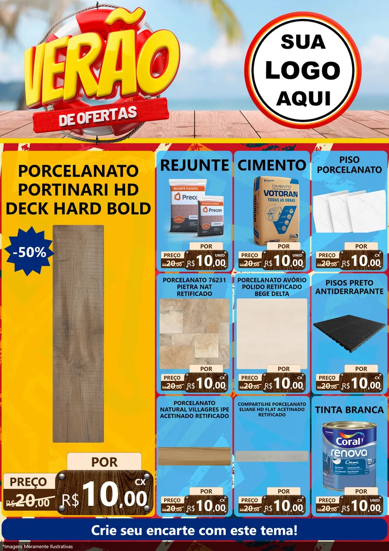 Modelo de Encarte para Encarte A4 Vertical com o tema Verão de Ofertas para Pisos e revestimentos