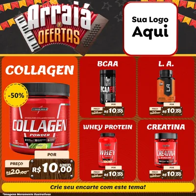Modelo de Rede Social para Feed Facebook com o tema Arraiá de Ofertas - Junina para Suplementos alimentares