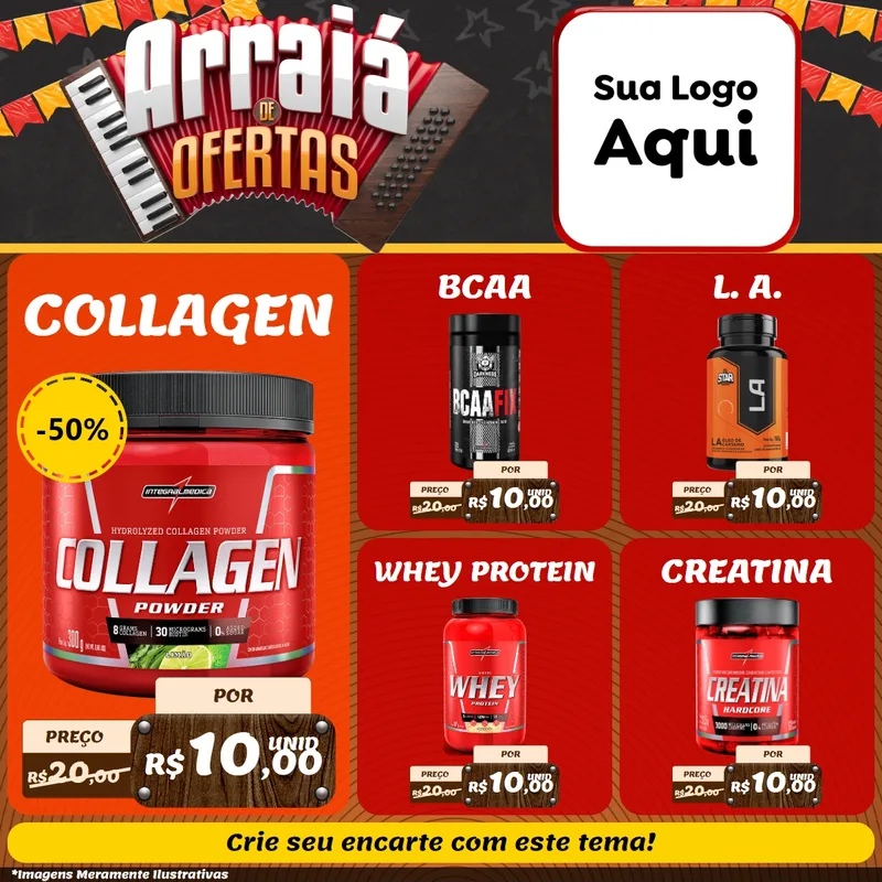 Modelo de Rede Social para Feed Facebook com o tema Arraiá de Ofertas - Junina para Suplementos alimentares