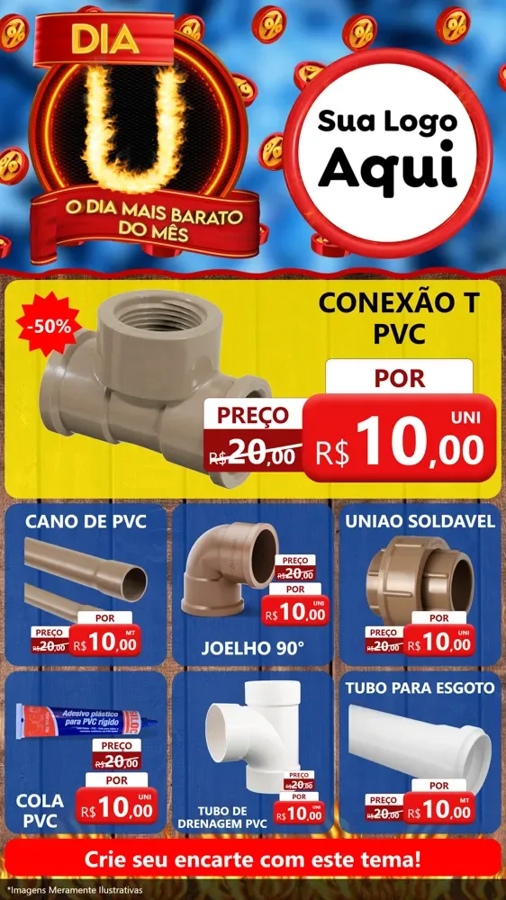 Modelo de Rede Social para Stories com o tema Dia U - O Dia Mais Barato Do Mês para Tubos e conexões