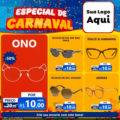 Modelo de Rede Social para Feed Facebook com o tema Especial de Carnaval para Óticas