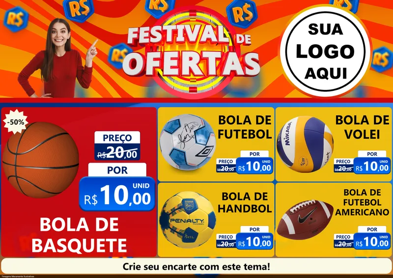 Modelo de Encarte para Encarte A4 Horizontal com o tema Festival de Ofertas para Artigos Esportivos