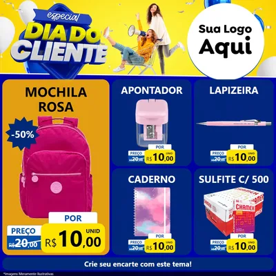 Modelo de Rede Social para Feed Facebook com o tema Especial Dia do Cliente para Papelaria