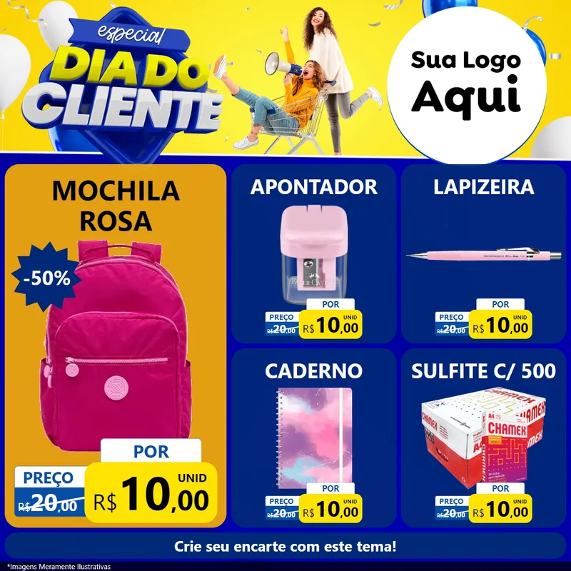 Modelo de Rede Social para Feed Facebook com o tema Especial Dia do Cliente para Papelaria