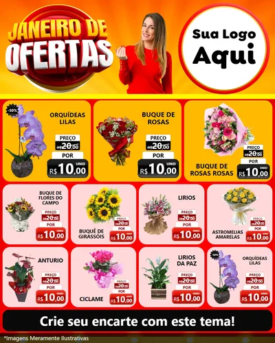 Modelo de Rede Social para Feed Instagram com o tema Janeiro de Ofertas para Floricultura e jardim