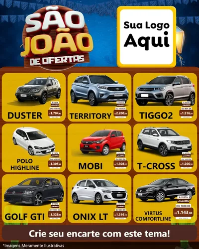 Modelo de Rede Social para Feed Instagram com o tema São João Ofertas Imbatíveis! - Junina para Concessionaria de Carros