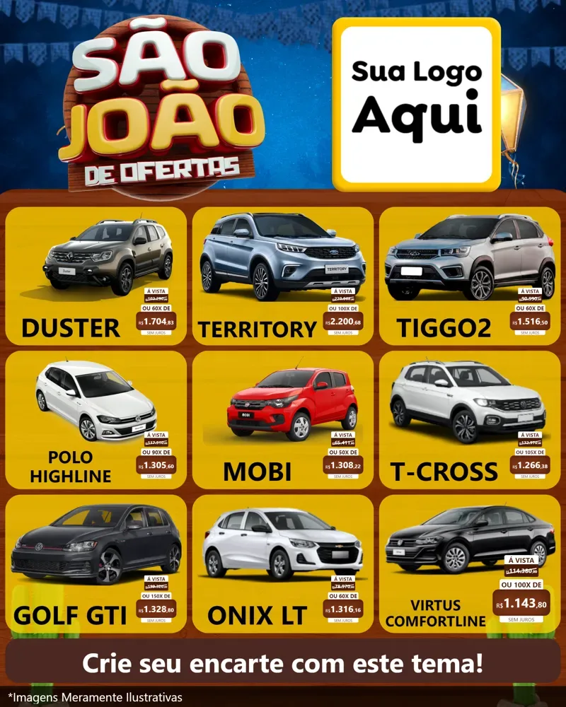 Modelo de Rede Social para Feed Instagram com o tema São João Ofertas Imbatíveis! - Junina para Concessionaria de Carros