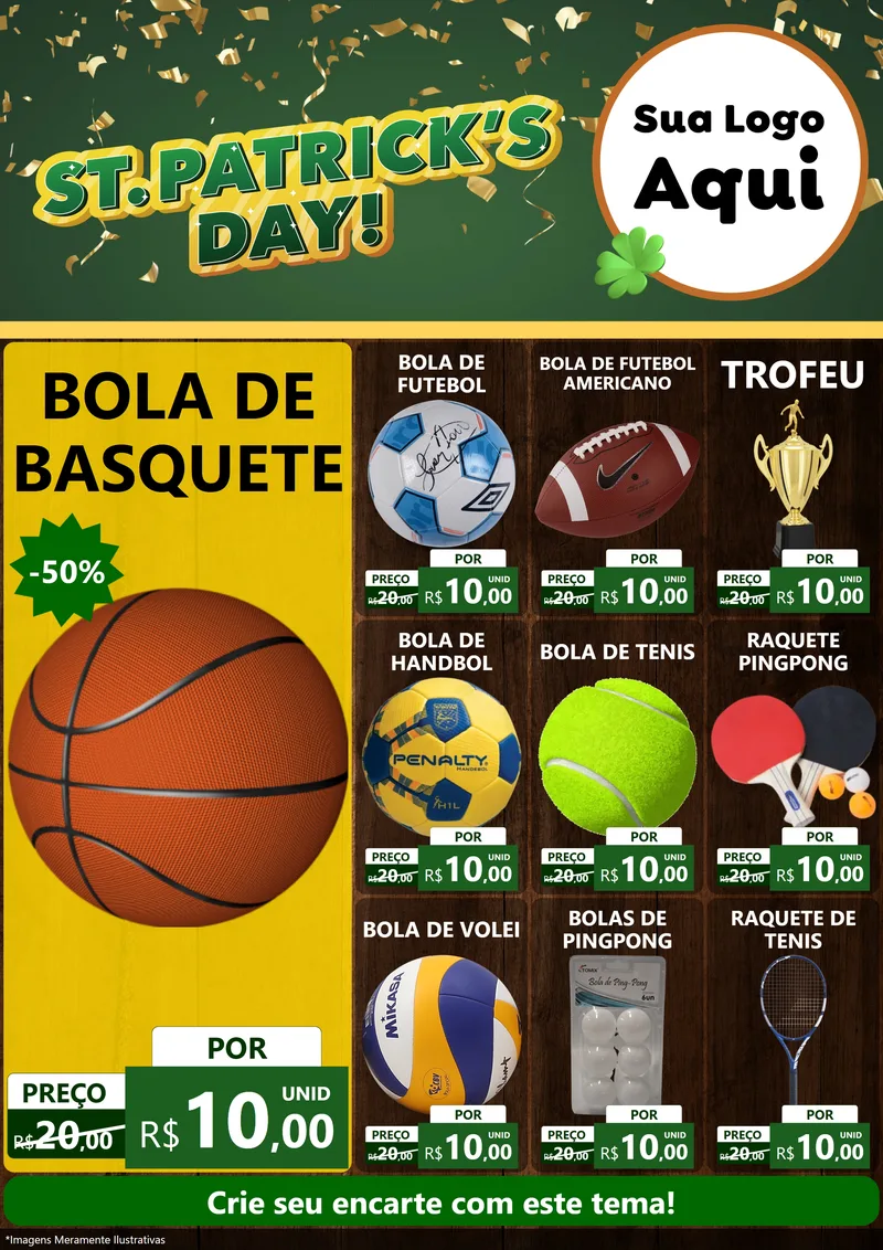 Modelo de Encarte para Encarte A4 Vertical com o tema St Patriks Day para Artigos Esportivos