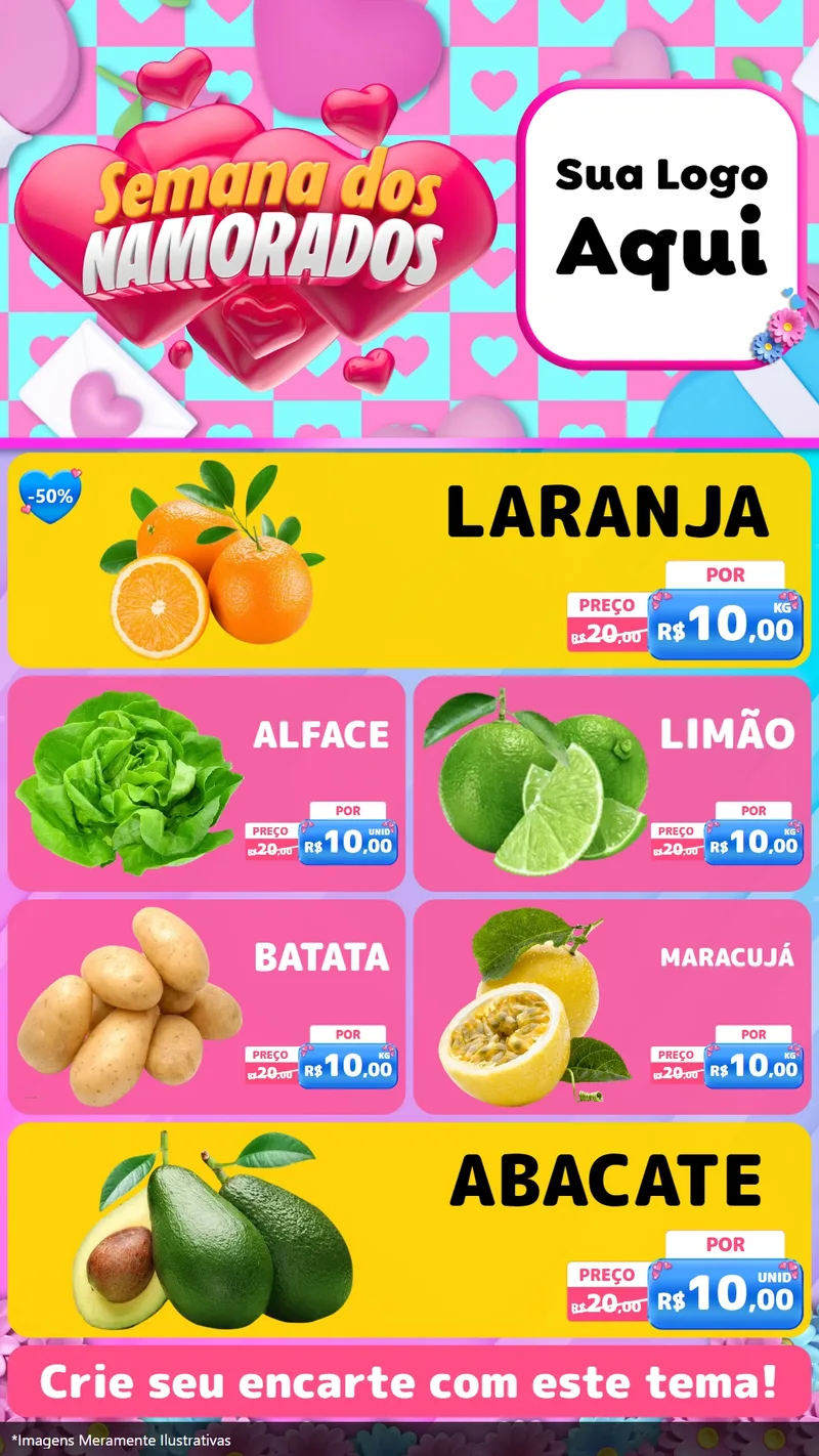 Modelo de TV para TV Vertical com o tema Semana dos Namorados para Hortifrúti