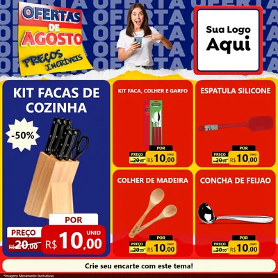 Modelo de Rede Social para Feed Facebook com o tema Ofertas de Agosto - Preços Incríveis para Utilidades Domésticas
