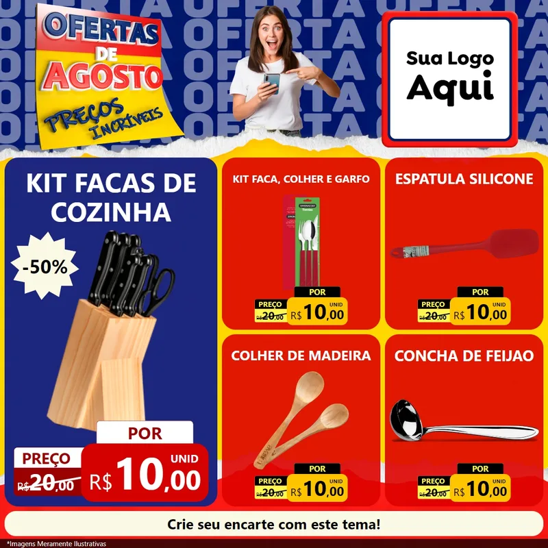 Modelo de Rede Social para Feed Facebook com o tema Ofertas de Agosto - Preços Incríveis para Utilidades Domésticas