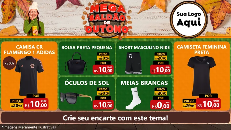 Modelo de TV para TV Horizontal com o tema Mega Saldão de Outono para Roupas e acessórios