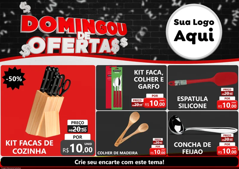 Modelo de Encarte para Encarte A4 Horizontal com o tema Domingou de Ofertas para Utilidades Domésticas