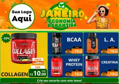 Modelo de Encarte para Encarte A4 Horizontal com o tema Janeiro - Economia Garantida para Suplementos alimentares