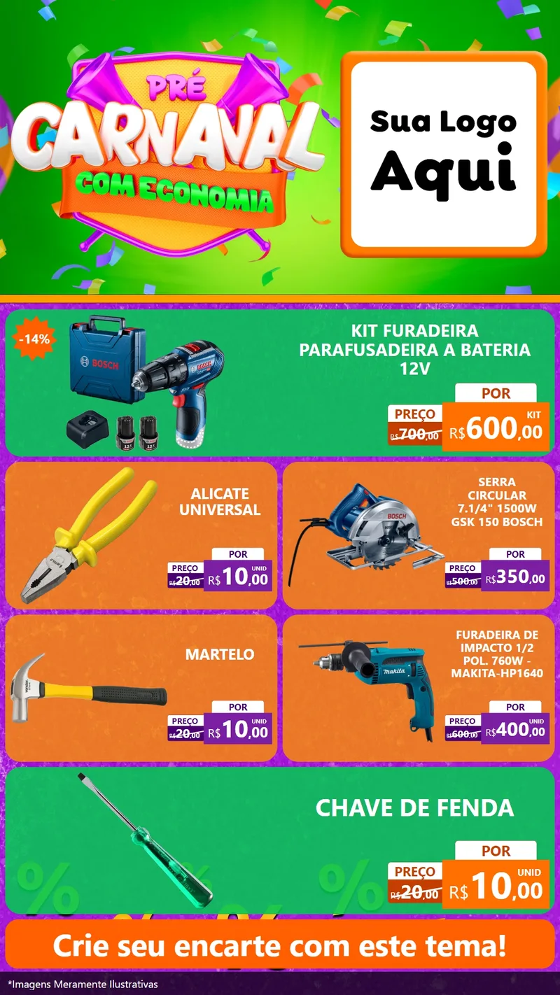 Modelo de TV para TV Vertical com o tema Pré-Carnaval Com Economia para Maquinas e Ferramentas