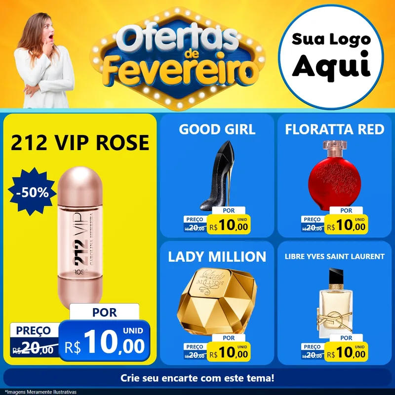 Modelo de Rede Social para Feed Facebook com o tema Ofertas de Fevereiro para Perfumes