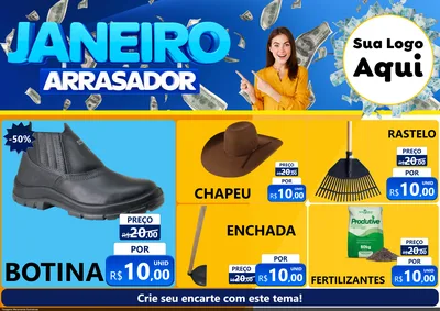 Modelo de Encarte para Encarte A4 Horizontal com o tema Janeiro Arrasador para Agropecuária
