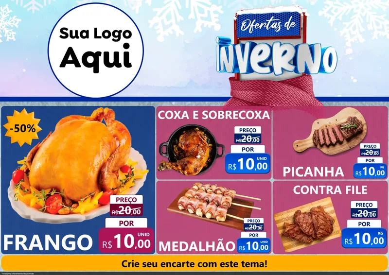 Modelo de Encarte para Encarte A4 Horizontal com o tema Ofertas de Inverno para Assados