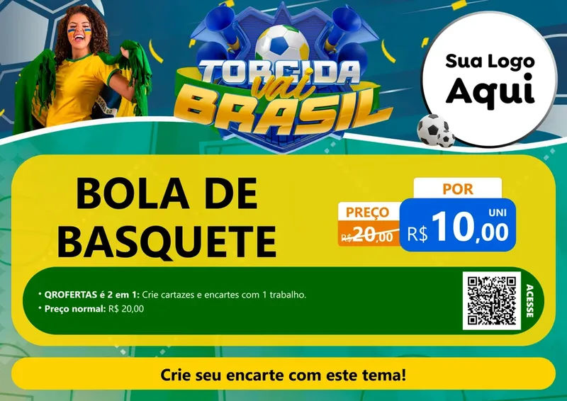 Modelo de Cartaz para Cartaz A4 Horizontal com o tema Torcida Vai Brasil - Copa para Artigos Esportivos