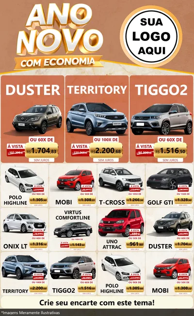 Modelo de Encarte para Encarte Grande com o tema Ano Novo Com Economia para Concessionaria de Carros