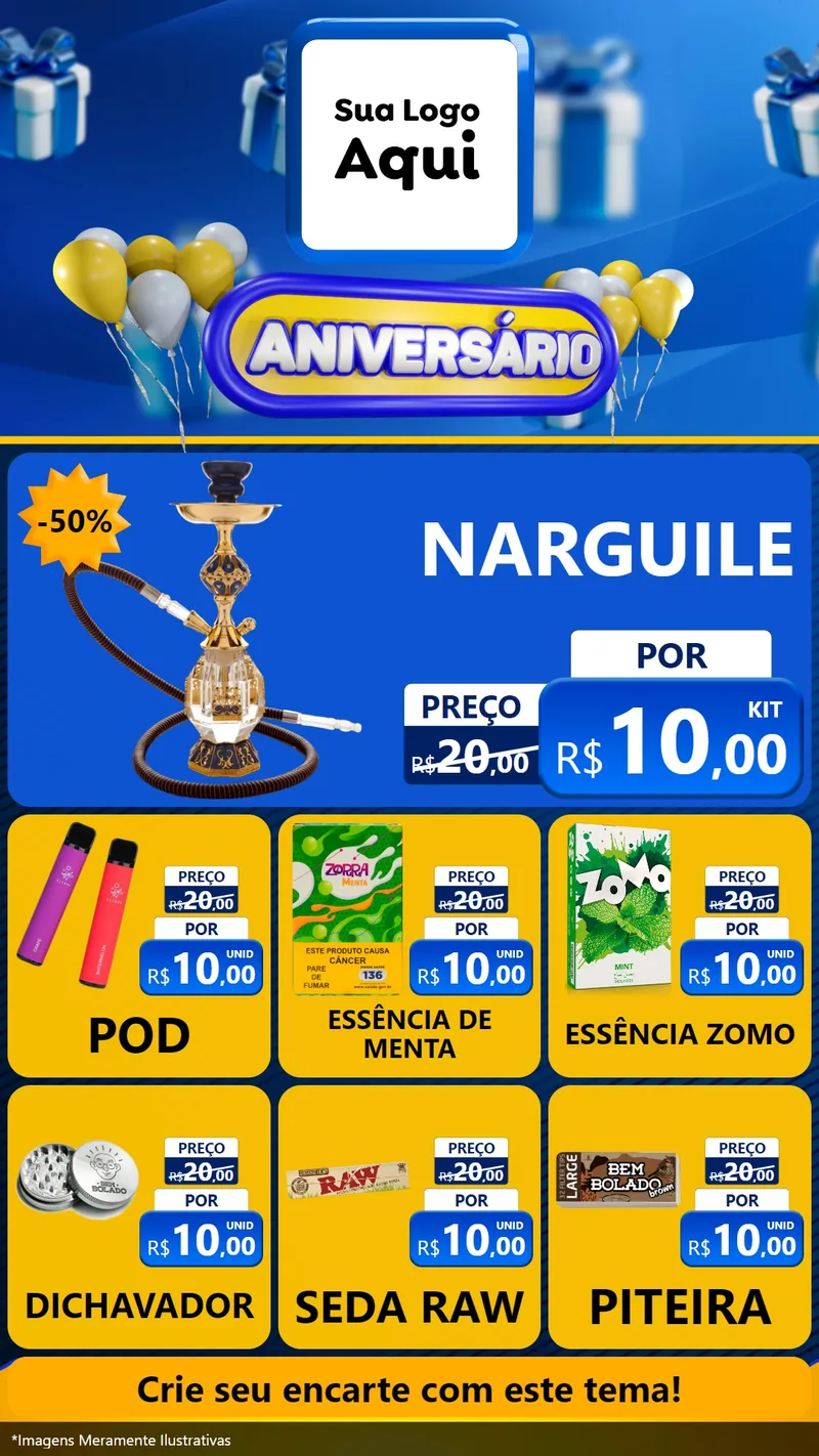 Modelo de Rede Social para Stories com o tema Aniversário para Tabacaria
