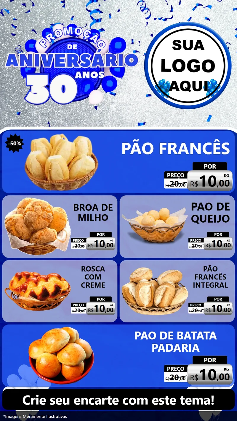 Modelo de TV para TV Vertical com o tema Promoção de Aniversário - 30 Anos para Padaria