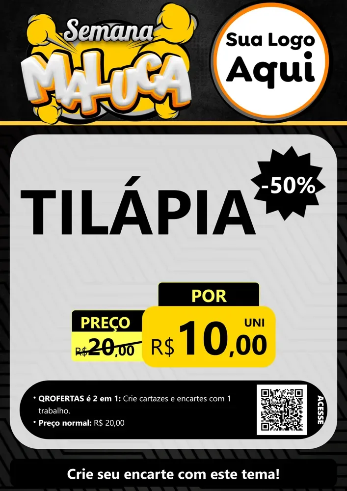 Modelo de Cartaz para Cartaz A4 Vertical com o tema Semana Maluca para Peixaria