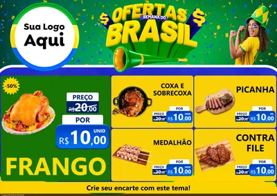 Modelo de Encarte para Encarte A4 Horizontal com o tema Ofertas Semana do Brasil para Assados