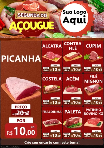 Modelo de Encarte para Encarte A4 Vertical com o tema Segunda do Açougue para Açougue