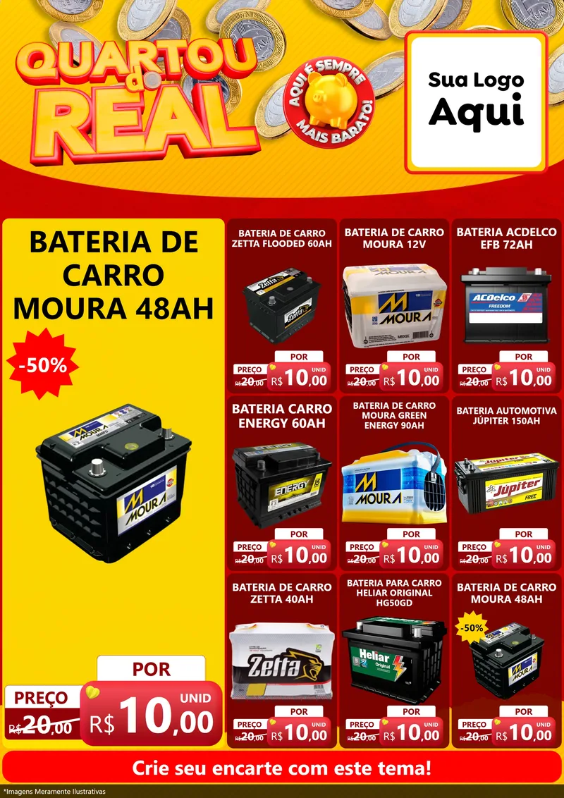 Modelo de Encarte para Encarte A4 Vertical com o tema Quartou do Real para Baterias Elétricas