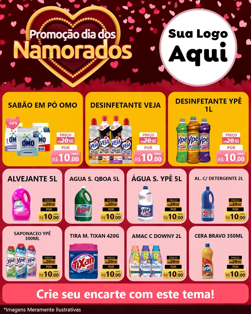 Modelo de Rede Social para Feed Instagram com o tema Promoção Dia Dos Namorados para Produtos de Limpeza