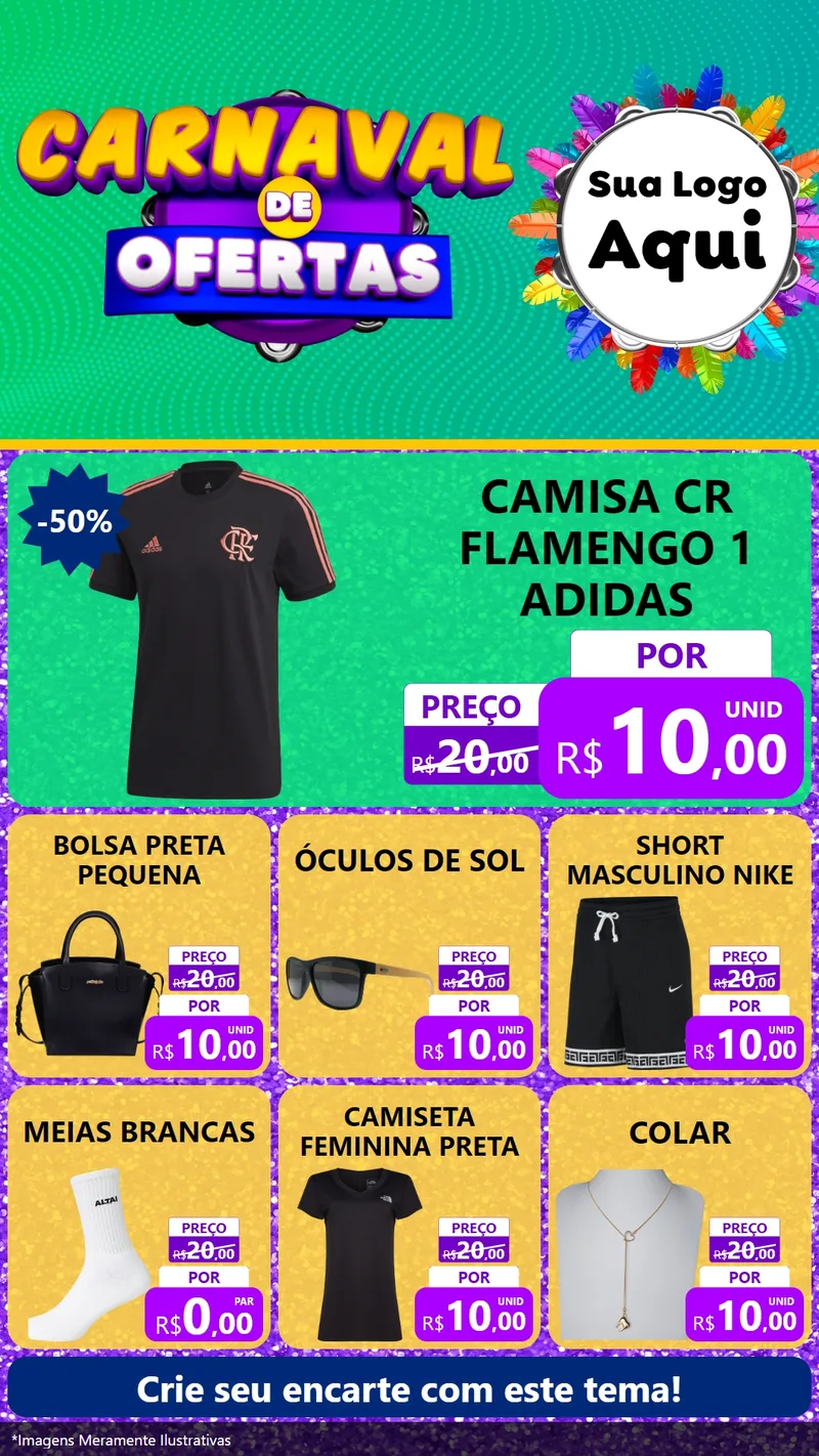 Modelo de Rede Social para Stories com o tema Carnaval de Ofertas para Roupas e acessórios