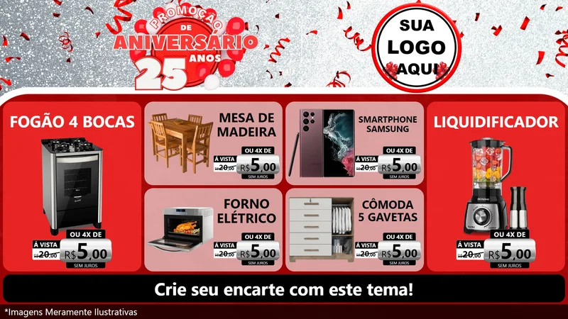Modelo de TV para TV Horizontal com o tema Promoção de Aniversário - 25Anos para Móveis e Eletro