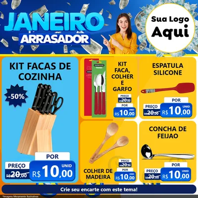 Modelo de Rede Social para Feed Facebook com o tema Janeiro Arrasador para Utilidades Domésticas
